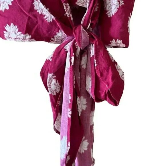 Lush Ranya Faux Unlined Floral Burgundy Berry Cream White Wrap Cropped XXL #1896 - Picture 7 of 13